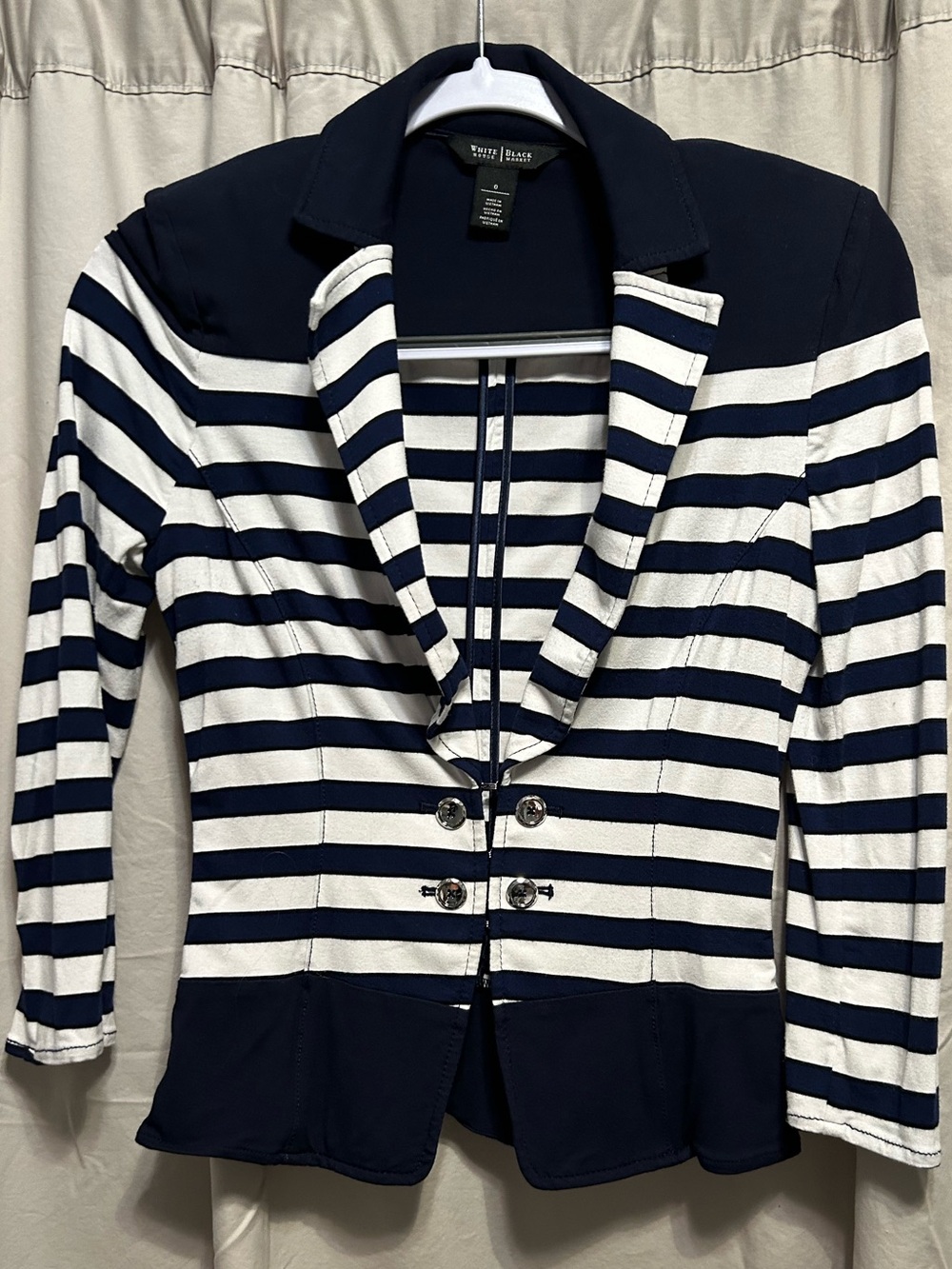 White House Black Market Navy & White Striped Blazer
